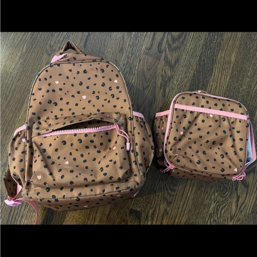 Crate&Barrel Brown and Pink Polka Dot Bag Set